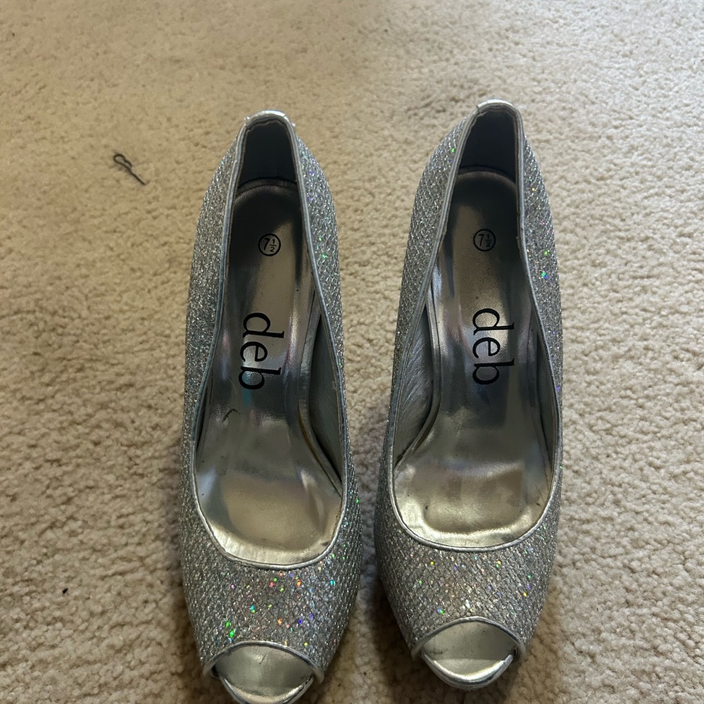Deb Silver Glitter Peep Toe Heels
